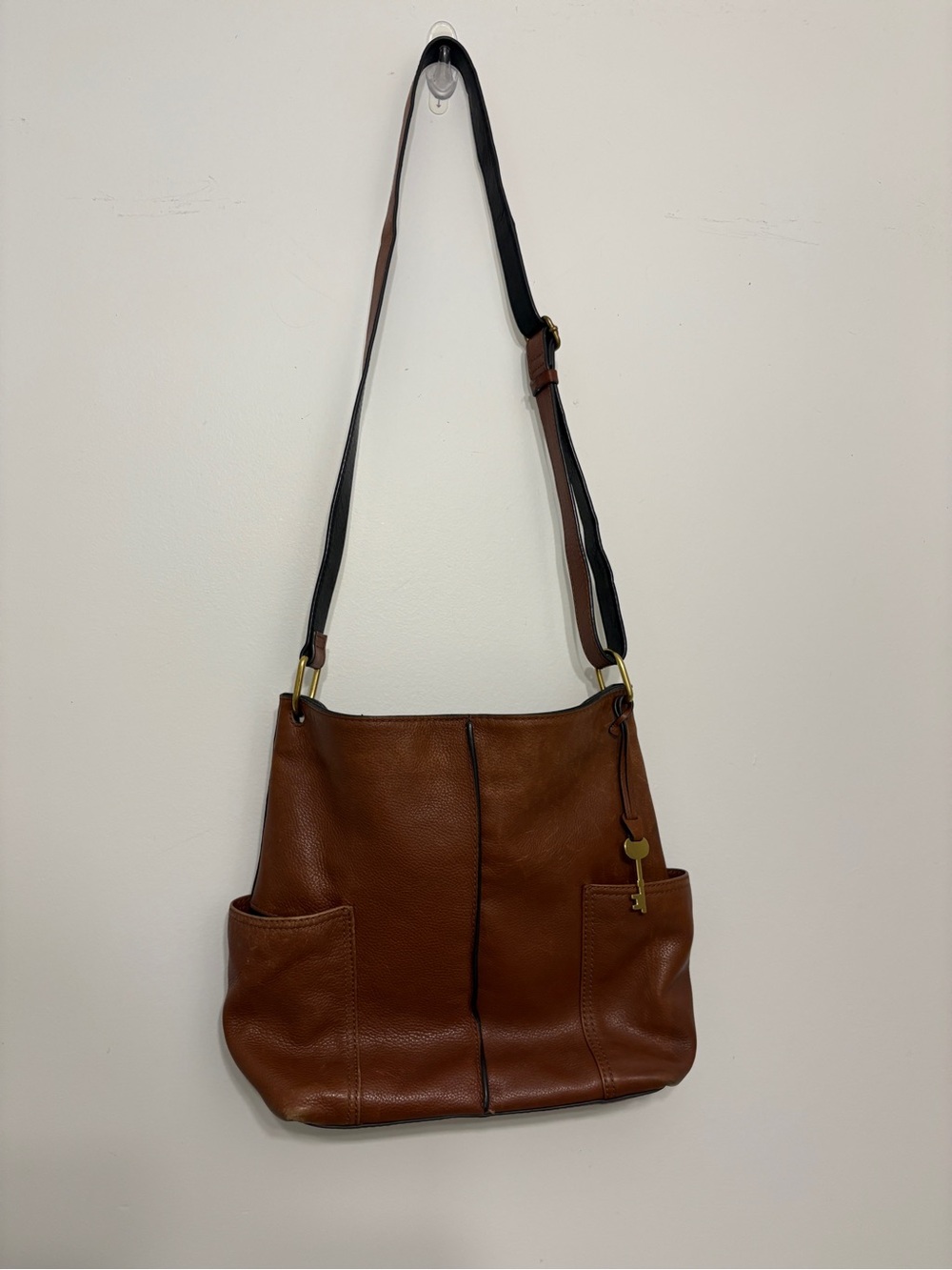 Fossil Brown Leather Crossbody Bag with Key Charm